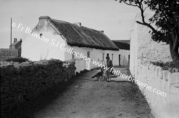 HOUSE WITH WOMAN AND DOG